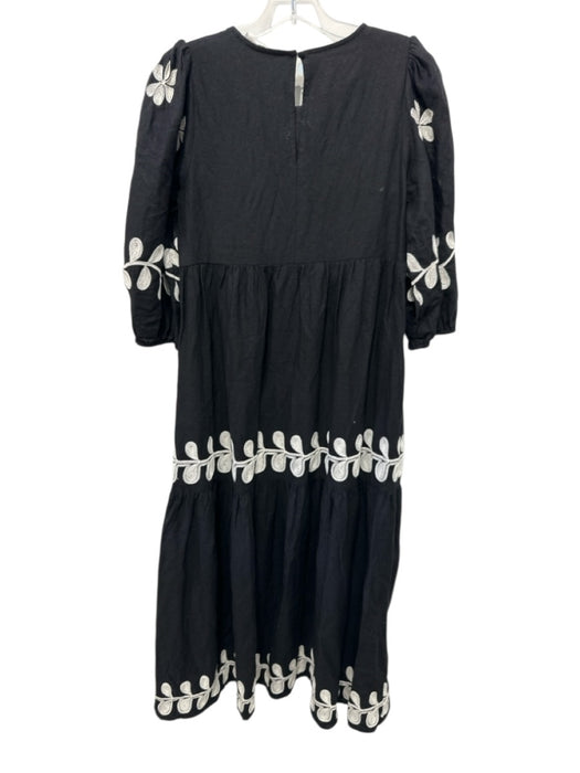 Caroline Constas Size 4 Black & White Linen Blend Long puff sleeve Tiered Dress Black & White / 4