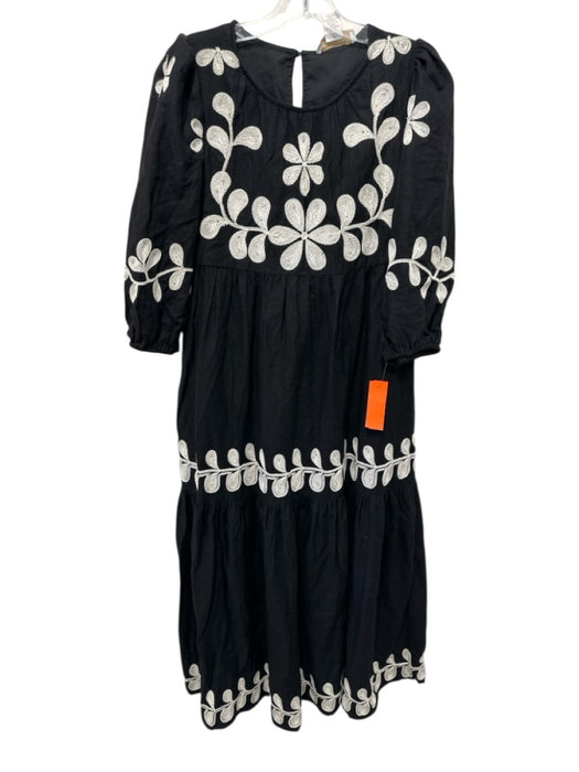 Caroline Constas Size 4 Black & White Linen Blend Long puff sleeve Tiered Dress Black & White / 4