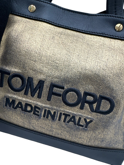 Tom Ford Gold & Black Coated Denim Leather trim Metallic Magnetic Closure Bag Gold & Black / S