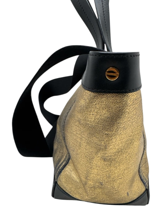 Tom Ford Gold & Black Coated Denim Leather trim Metallic Magnetic Closure Bag Gold & Black / S
