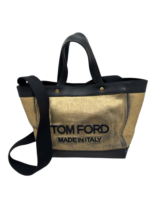 Tom Ford Gold & Black Coated Denim Leather trim Metallic Magnetic Closure Bag Gold & Black / S
