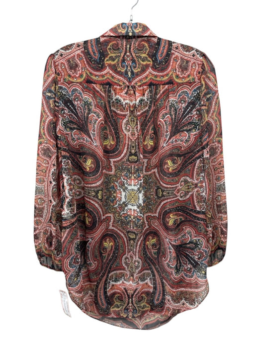 Alice + Olivia Size S Red, Yellow, Black Polyester Paisley Semi-Sheer Top Red, Yellow, Black / S