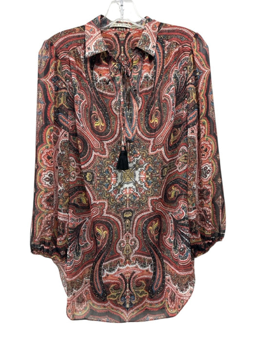 Alice + Olivia Size S Red, Yellow, Black Polyester Paisley Semi-Sheer Top Red, Yellow, Black / S