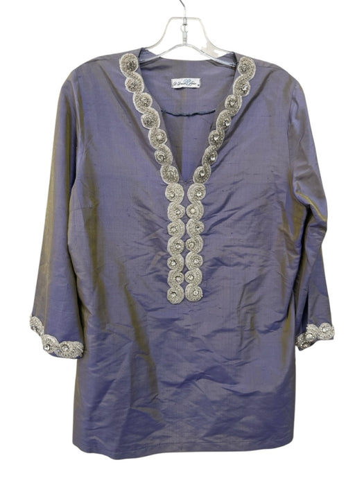 D. Dream Atelier Size M Purple, Green, Silver Silk Beaded Tunic Top Purple, Green, Silver / M