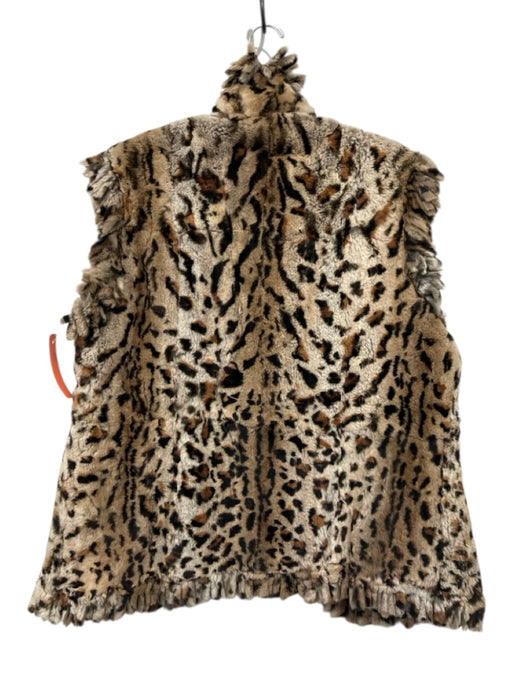 No Brand Tan & black Rabbit Fur Reversible Animal Print Vest Tan & black