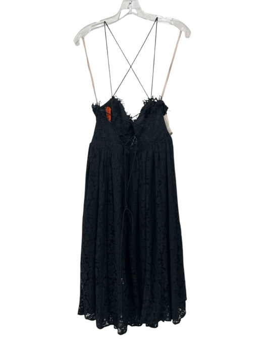 Fame & Partners Size 10 Black Nylon & Cotton Floral Lace Spaghetti Strap Dress Black / 10