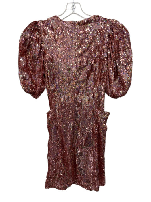 Rotate Size XS Rosegold Polyester Blend Sequin Short Balloon Sleeve Dress Rosegold / XS