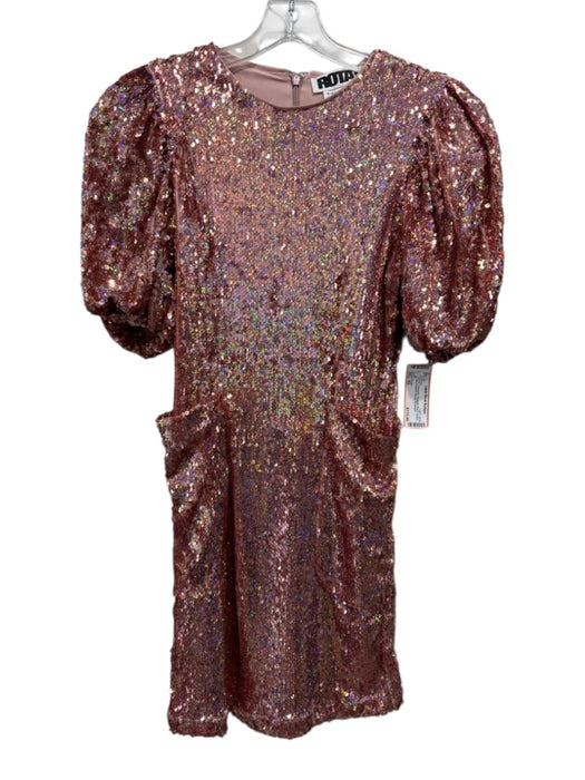 Rotate Size XS Rosegold Polyester Blend Sequin Short Balloon Sleeve Dress Rosegold / XS