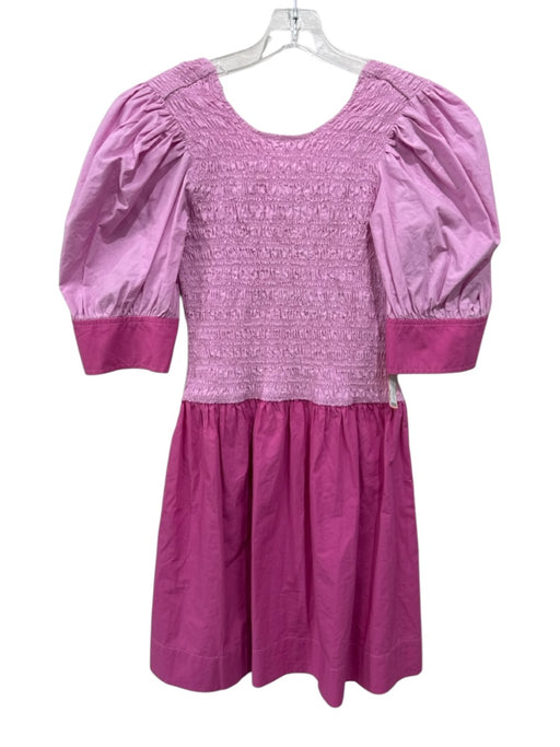 Ganni Size 38 Pink Cotton Color Block Short Sleeve Dress Pink / 38