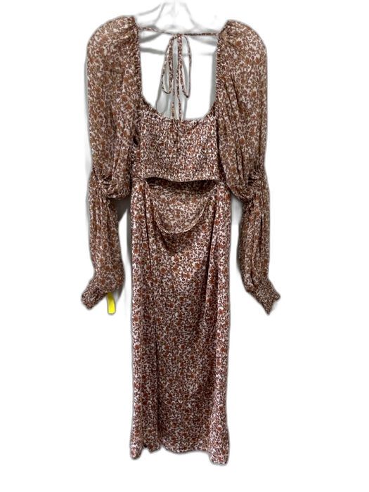 Free People Size Small Cream, Orange, Brown Floral Long Sleeve Midi Dress Cream, Orange, Brown / Small
