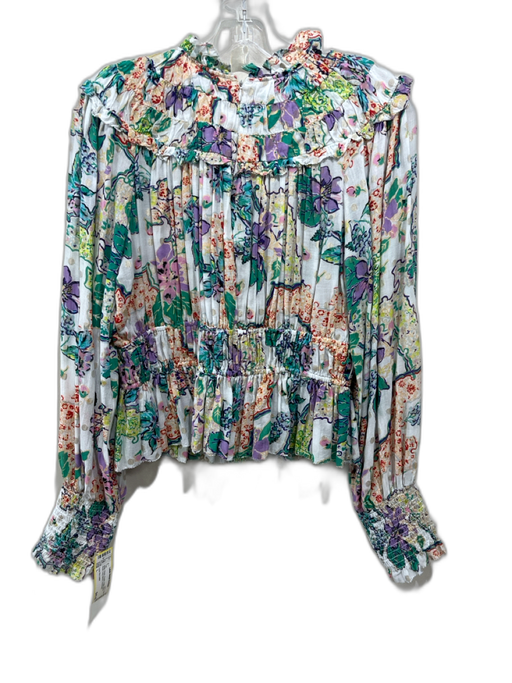 Love The Label Size L White, Green, Purple Cotton Blend Floral Long Sleeve Top White, Green, Purple / L