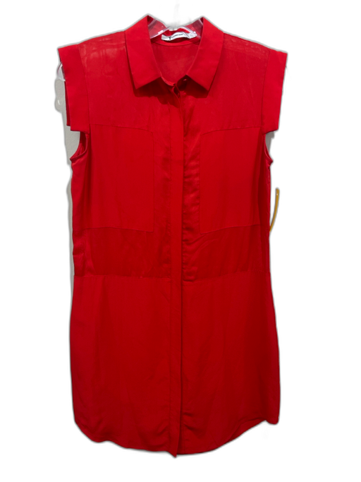 T Alexander Wang Size Small Red Silk Blend Short Sleeve Button Down Dress Red / Small