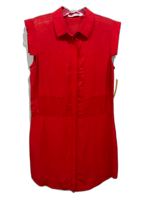 T Alexander Wang Size Small Red Silk Blend Short Sleeve Button Down Dress Red / Small