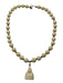 Whitney Beads White & Brass Wood Beads Stone Buddha Lobster Clasp Necklace White & Brass