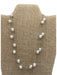 White & Silver 925 Silver Pearls Chain Lobster Long Necklace White & Silver