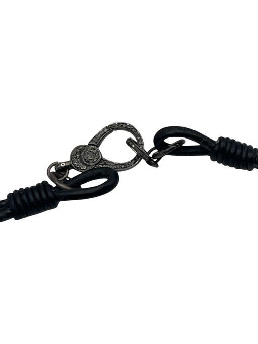 Black & Gunmetal Leather Pave Wrapped Lobster Clasp Choker Necklace Black & Gunmetal