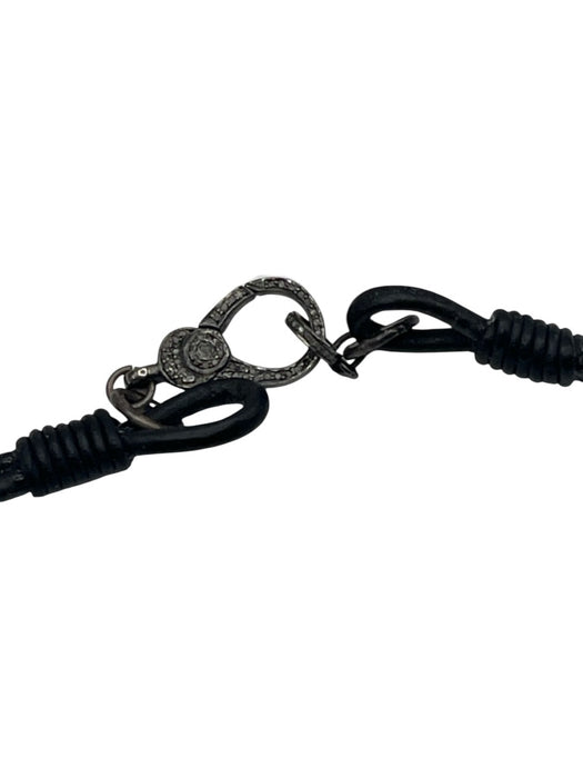 Black & Gunmetal Leather Pave Wrapped Lobster Clasp Choker Necklace Black & Gunmetal