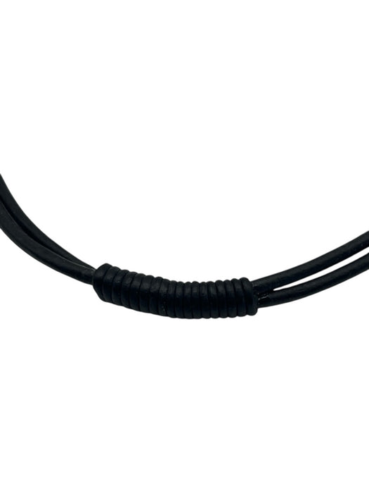 Black & Gunmetal Leather Pave Wrapped Lobster Clasp Choker Necklace Black & Gunmetal