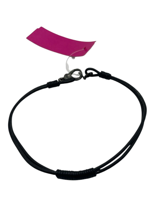 Black & Gunmetal Leather Pave Wrapped Lobster Clasp Choker Necklace Black & Gunmetal