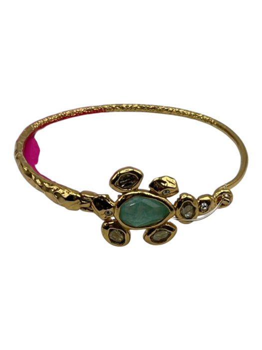 Alexis Bittar Gold, Clear, Green Gold Tone Metal Faux Stone Hammered Bracelet Gold, Clear, Green