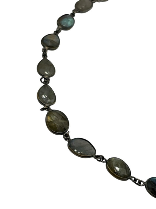 Gray & Gunmetal Metal Pave Faceted Stones Lobster Clasp Necklace Gray & Gunmetal