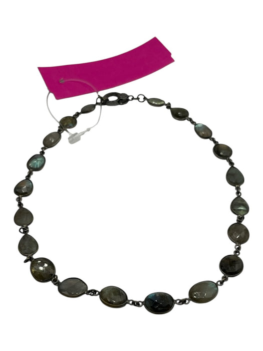 Gray & Gunmetal Metal Pave Faceted Stones Lobster Clasp Necklace Gray & Gunmetal