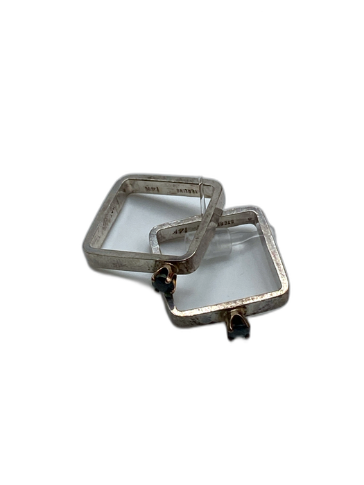 Silver & Blue 925 & 14k Semi Precious Stone Square Thin Jewelry Set Silver & Blue