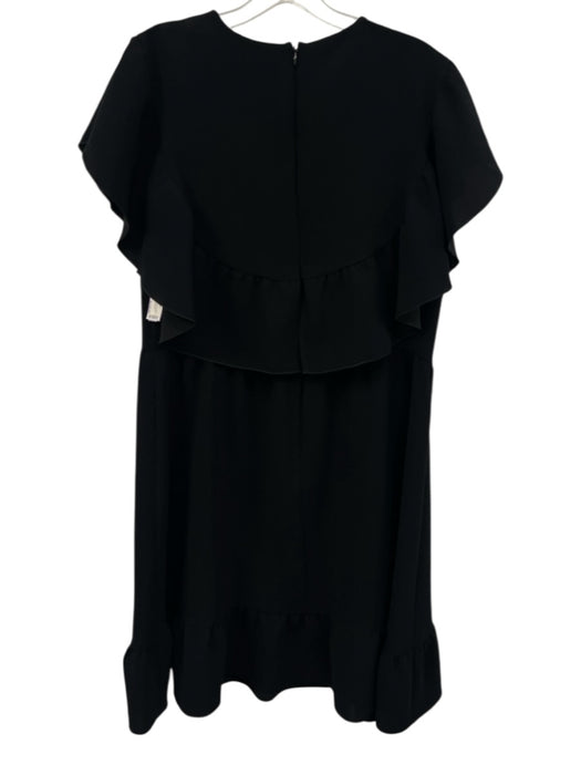Red Valentino Size 46 Black Polyester Back Zip Ruffle Detail Cap Sleeve Dress Black / 46