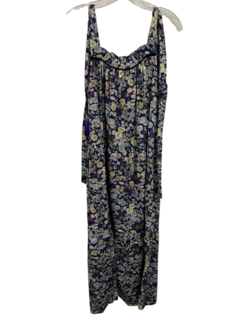 Les Reveries Size 10 Blue, Purple, Yellow Cotton Shoulder Tie Floral Maxi Dress Blue, Purple, Yellow / 10