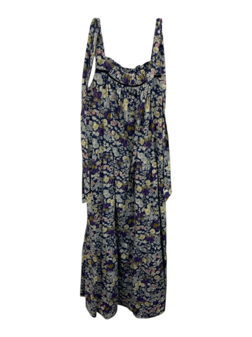 Les Reveries Size 10 Blue, Purple, Yellow Cotton Shoulder Tie Floral Maxi Dress Blue, Purple, Yellow / 10
