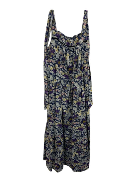 Les Reveries Size 10 Blue, Purple, Yellow Cotton Shoulder Tie Floral Maxi Dress Blue, Purple, Yellow / 10