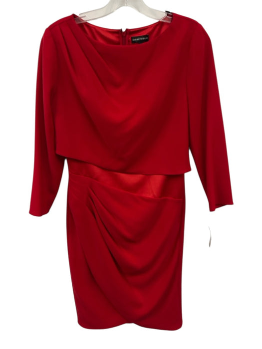 Emporio Armani Size 40 Red Polyester Long Sleeve Pleated Detail Back Zip Dress Red / 40