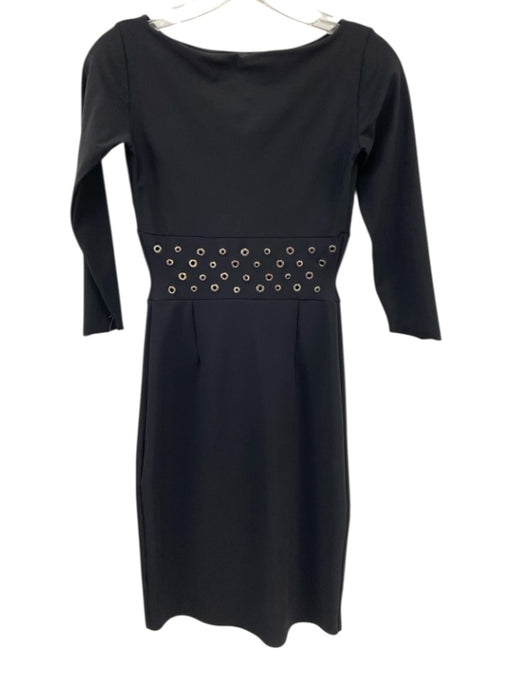 Chiara Boni Size 38 Black & Gunmetal Poliamide 3/4 Sleeve Grommet Detail Dress Black & Gunmetal / 38