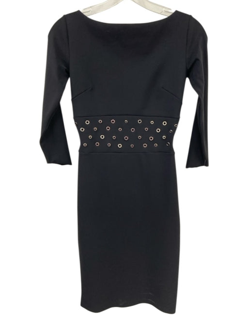 Chiara Boni Size 38 Black & Gunmetal Poliamide 3/4 Sleeve Grommet Detail Dress Black & Gunmetal / 38