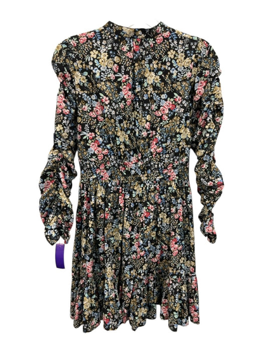 By TiMo Size S Black & Multi Cotton Long Sleeve Floral Button Up Mini Dress Black & Multi / S