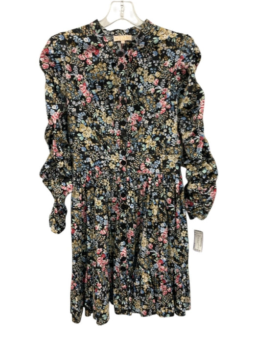 By TiMo Size S Black & Multi Cotton Long Sleeve Floral Button Up Mini Dress Black & Multi / S