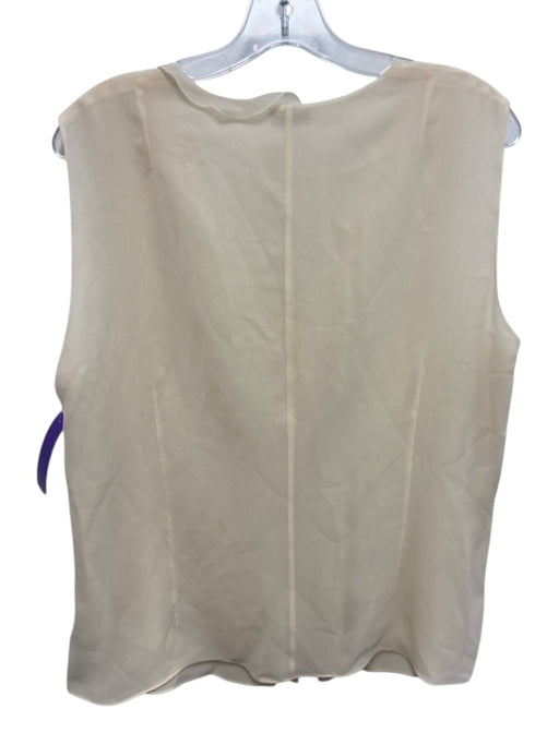Akris Size 14 Cream White Silk Sleeveless Ruffle Detail Snap Closure Top Cream White / 14