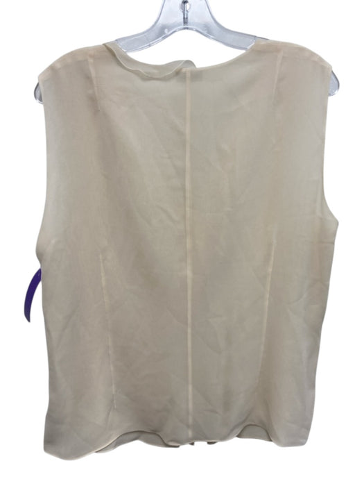 Akris Size 14 Cream White Silk Sleeveless Ruffle Detail Snap Closure Top Cream White / 14