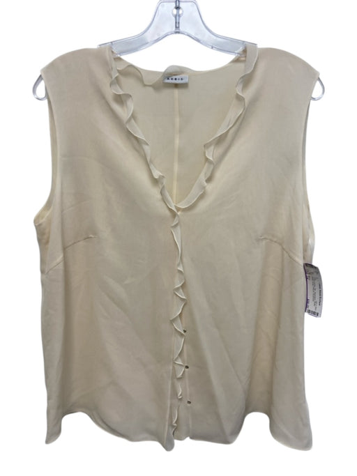 Akris Size 14 Cream White Silk Sleeveless Ruffle Detail Snap Closure Top Cream White / 14