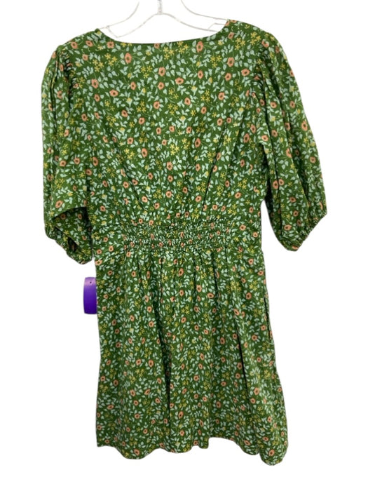 Birds of Paradis Size S Green, Blue, Pink Cotton Blend Short Puff Sleeve Dress Green, Blue, Pink / S