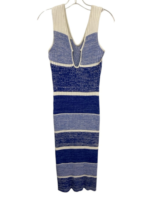 Toccin NY Size M Blue & White Viscose Blend Sleeveless Color Block Ribbed Dress Blue & White / M