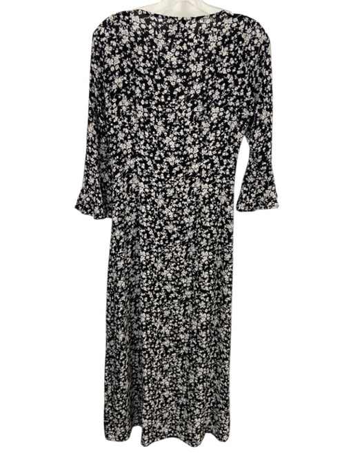 Ganni Size 34 Black & White Viscose Blend Long Sleeve Floral Button Up Dress Black & White / 34