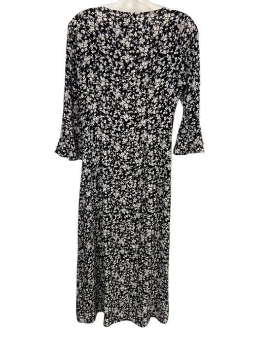Ganni Size 34 Black & White Viscose Blend Long Sleeve Floral Button Up Dress Black & White / 34
