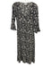 Ganni Size 34 Black & White Viscose Blend Long Sleeve Floral Button Up Dress Black & White / 34