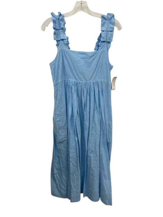 Lake Size M Light Blue Cotton Sleeveless Swiss Dot Ruffle Detail Maxi Dress Light Blue / M