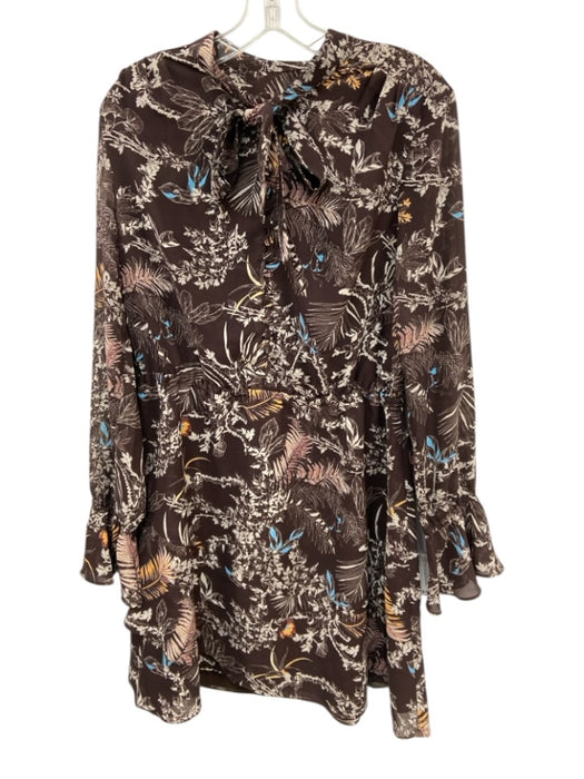 Derek Lam Size 48 Brown, White, Multi Polyester Long Sleeve Floral Dress Brown, White, Multi / 48