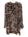 Derek Lam Size 48 Brown, White, Multi Polyester Long Sleeve Floral Dress Brown, White, Multi / 48