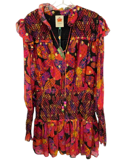 Farm Size M Purple, Red, Multi Viscose Long Balloon Sleeve Hearts Mini Dress Purple, Red, Multi / M