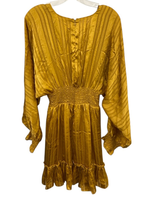 Ulla Johnson Size 6 Yellow Gold Silk Long Sleeve Striped Smock Waist Mini Dress Yellow Gold / 6