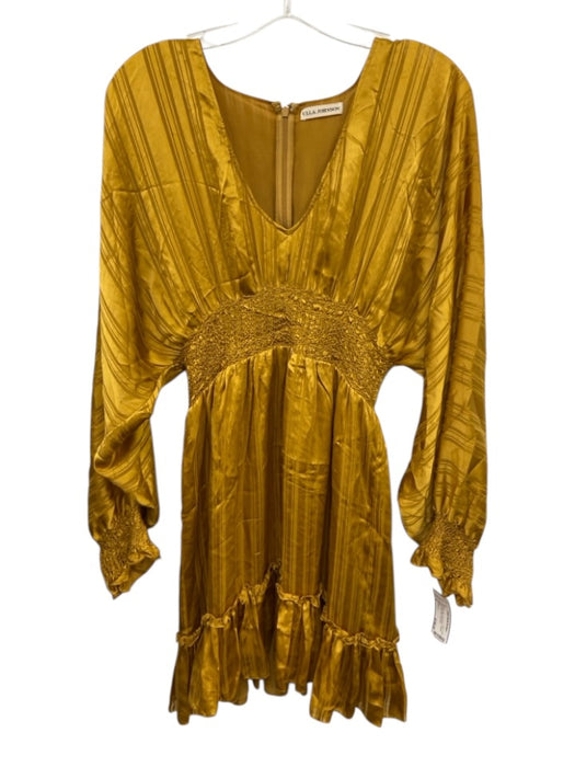 Ulla Johnson Size 6 Yellow Gold Silk Long Sleeve Striped Smock Waist Mini Dress Yellow Gold / 6